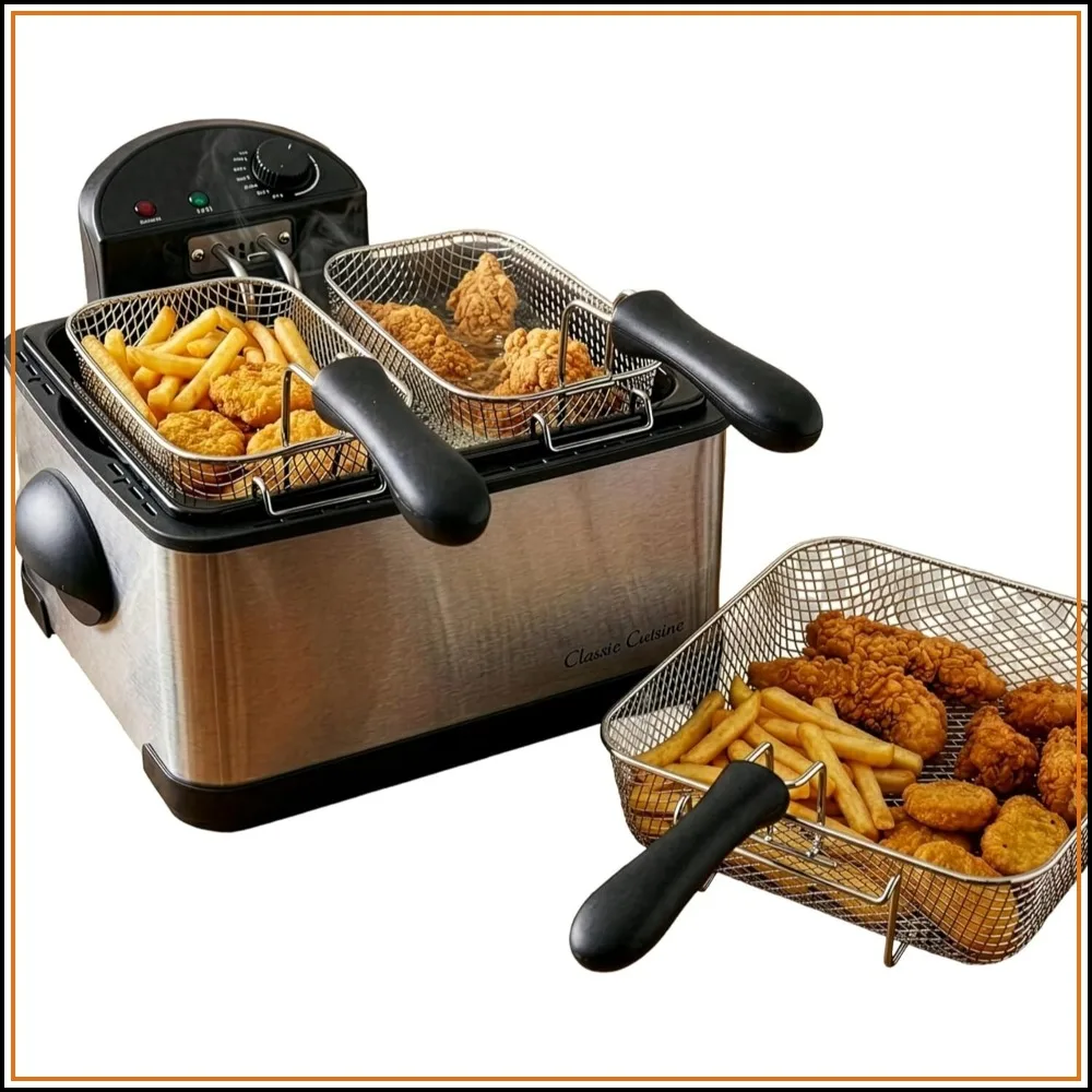 4L Electric Deep Fryer with Dual Baskets, Stainless Steel, Cool Touch & See-Through Lid
4L Electric Deep Fryer with Dual Baskets, Stainless Steel, Cool Touch & See-Through Lid