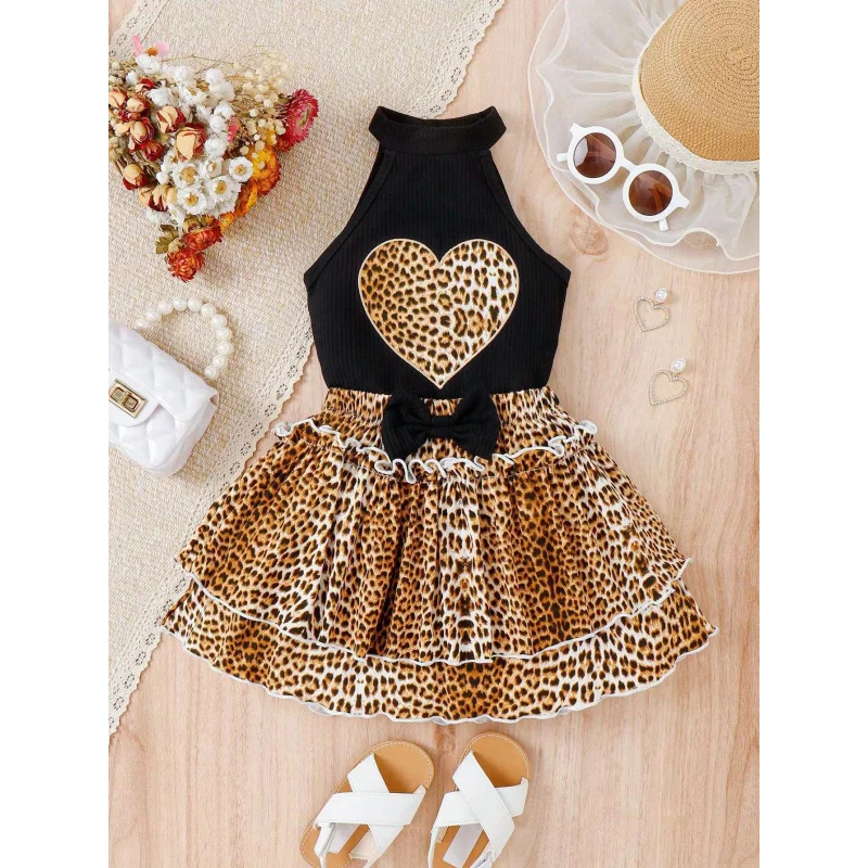 Children's Clothing Girls' Leopard Print Heart Halter Top with Bowknot Cake Skirt Two-Piece Set
Children's Clothing Girls' Leopard Print Heart Halter Top with Bowknot Cake Skirt Two-Piece Set
