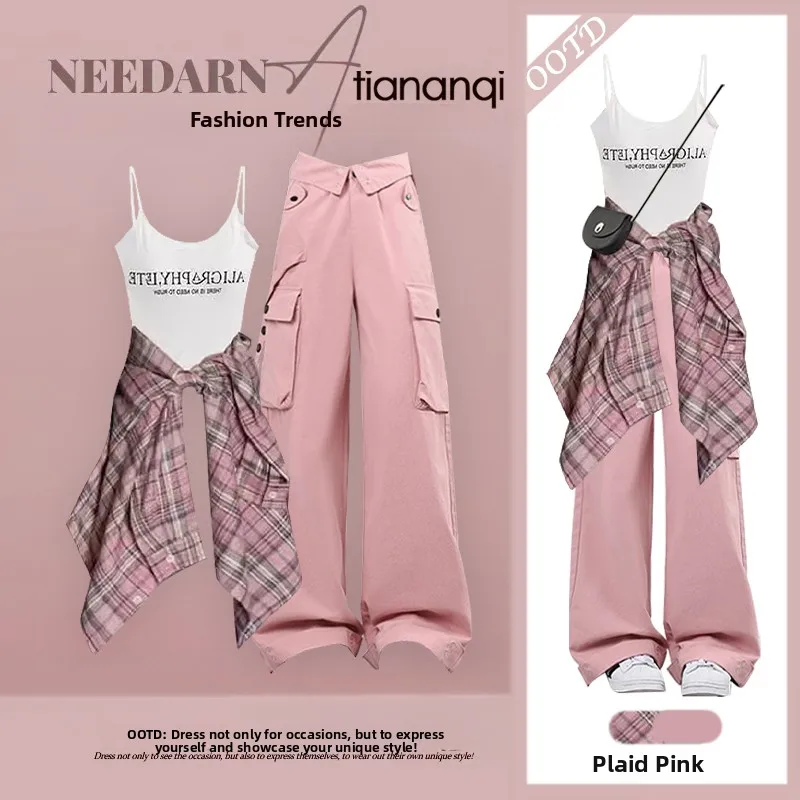 Tian an Qi Women's Spring 2026 Dopaamine Lettered Crop Top And Utility Pants Plaid Three-Piece Set Fashionable Workwear
Tian an Qi Women's Spring 2026 Dopaamine Lettered Crop Top And Utility Pants Plaid Three-Piece Set Fashionable Workwear