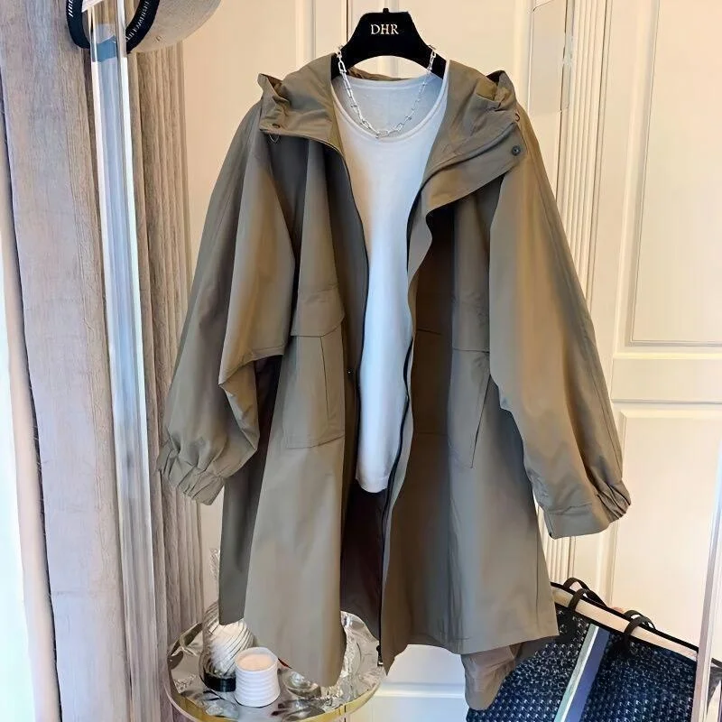 Loose Casual Women's Double-breasted Long Hooded Coat Spring Autumn Seasonal Style with Pockets Medium-length
Loose Casual Women's Double-breasted Long Hooded Coat Spring Autumn Seasonal Style with Pockets Medium-length