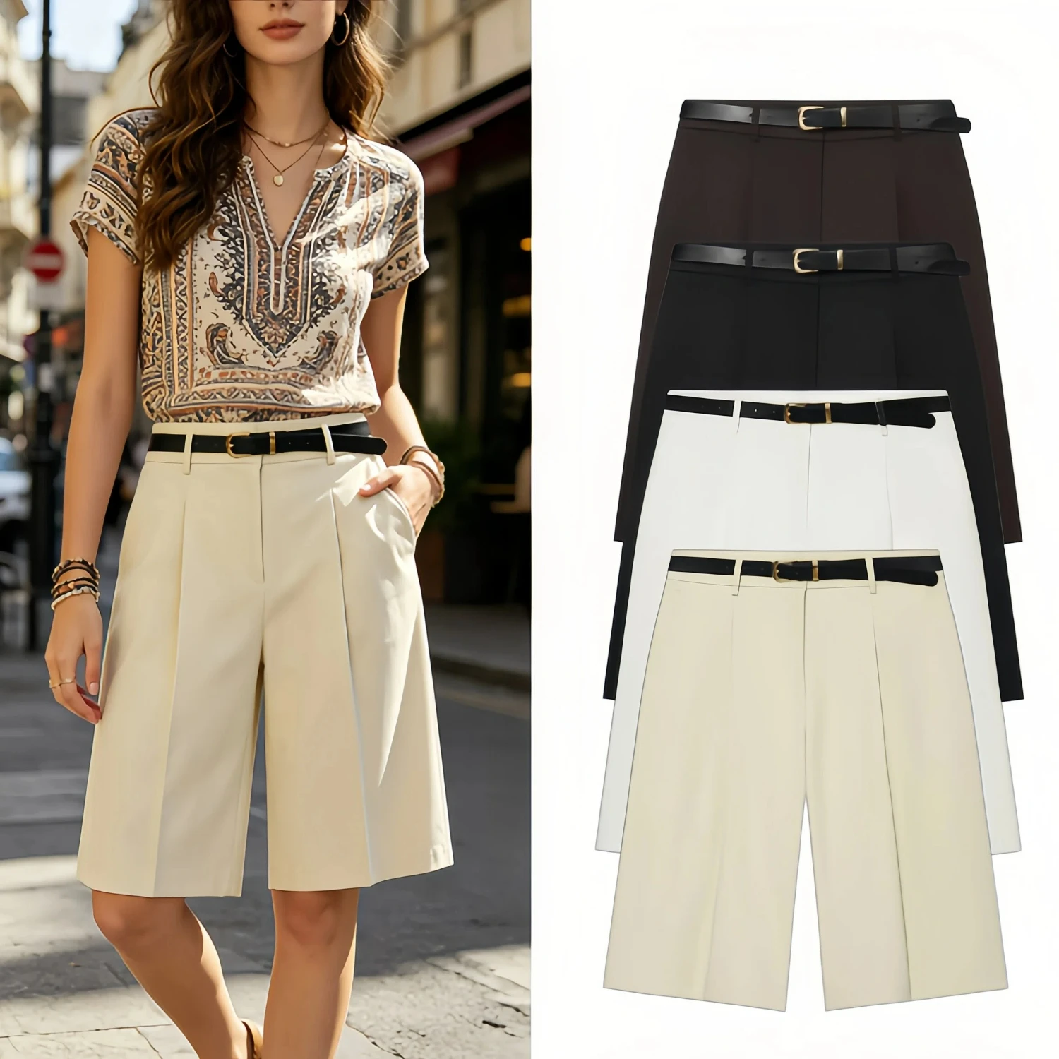 Women's Pure Color High Waist Summer Casual Wide Leg Straight Pants with Belt Elegant Female Versatile Shorts Pants
Women's Pure Color High Waist Summer Casual Wide Leg Straight Pants with Belt Elegant Female Versatile Shorts Pants