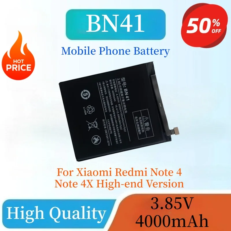 High Quality Brand New BN41 BN43 3.85V 4000mAh Replaceable Phone Battery For Xiaomi Redmi Note 4 Note 4X Note 4 Pro
High Quality Brand New BN41 BN43 3.85V 4000mAh Replaceable Phone Battery For Xiaomi Redmi Note 4 Note 4X Note 4 Pro