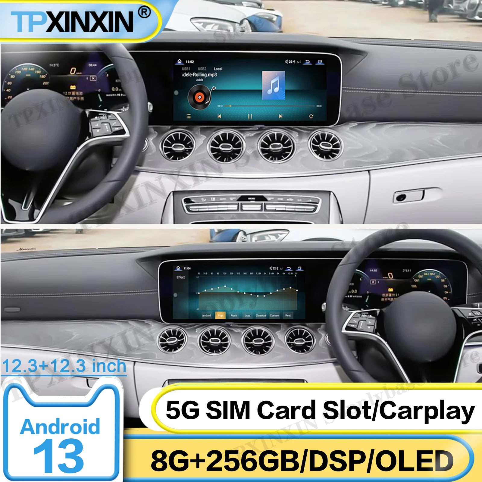 12.3+12.3 Inch Screen For Benz CLS W257 2021~2024 GPS Navigation Radio Receiver Qualcomm Android Auto Screen Player Head Unit
12.3+12.3 Inch Screen For Benz CLS W257 2021~2024 GPS Navigation Radio Receiver Qualcomm Android Auto Screen Player Head Unit