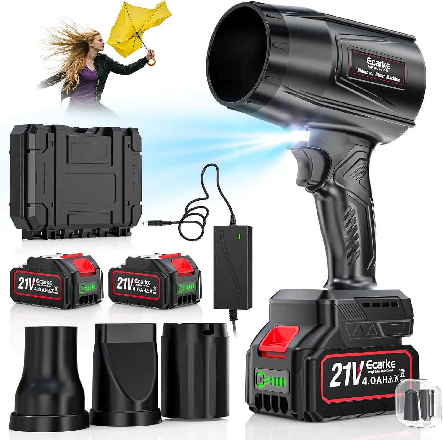 800000RPM Cordless Leaf Blower, 60 M/S Jet Fan, 2x4.0Ah Batteries, Fast Charger, Storage Case Included
800000RPM Cordless Leaf Blower, 60 M/S Jet Fan, 2x4.0Ah Batteries, Fast Charger, Storage Case Included