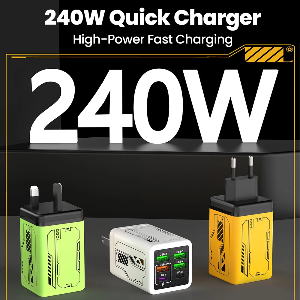240W 4USB+2Type C Super Fast Charging Mobile Phone Charger 6 Ports USB3.0 PD3.0 EU/UK/US Charger For Iphone 17 16 Samsung POCO
240W 4USB+2Type C Super Fast Charging Mobile Phone Charger 6 Ports USB3.0 PD3.0 EU/UK/US Charger For Iphone 17 16 Samsung POCO