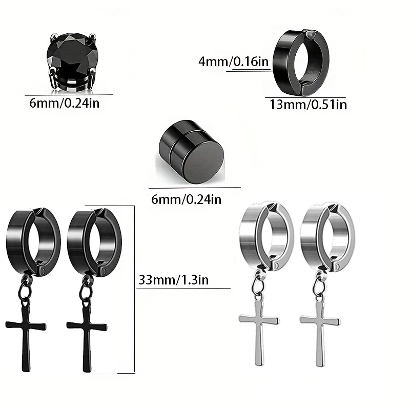 10 Pairs Men's Stainless Steel Non Piercing Cross Clip Earrings Cubic Zirconia Magnetic Earrings Set For Men And Women
10 Pairs Men's Stainless Steel Non Piercing Cross Clip Earrings Cubic Zirconia Magnetic Earrings Set For Men And Women