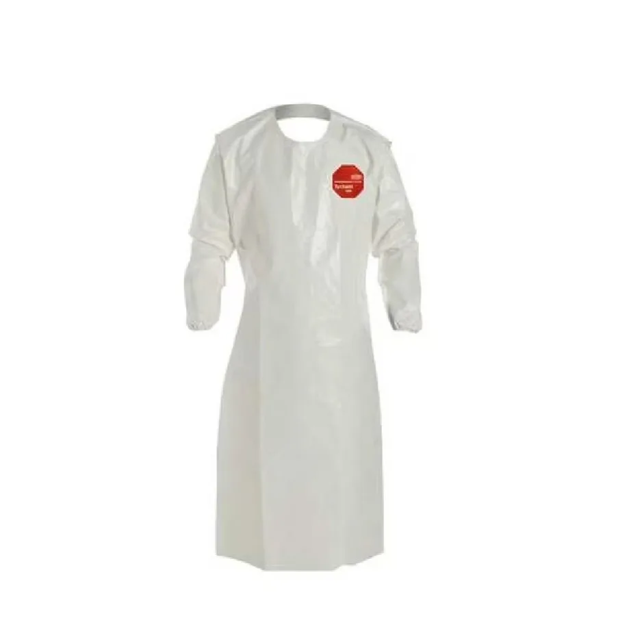 0 Sleeved Apron. Elastic Wrists. 52" Long. Bound yoke neck with Snaps, Waist Ties. White. UNI
0 Sleeved Apron. Elastic Wrists. 52" Long. Bound yoke neck with Snaps, Waist Ties. White. UNI