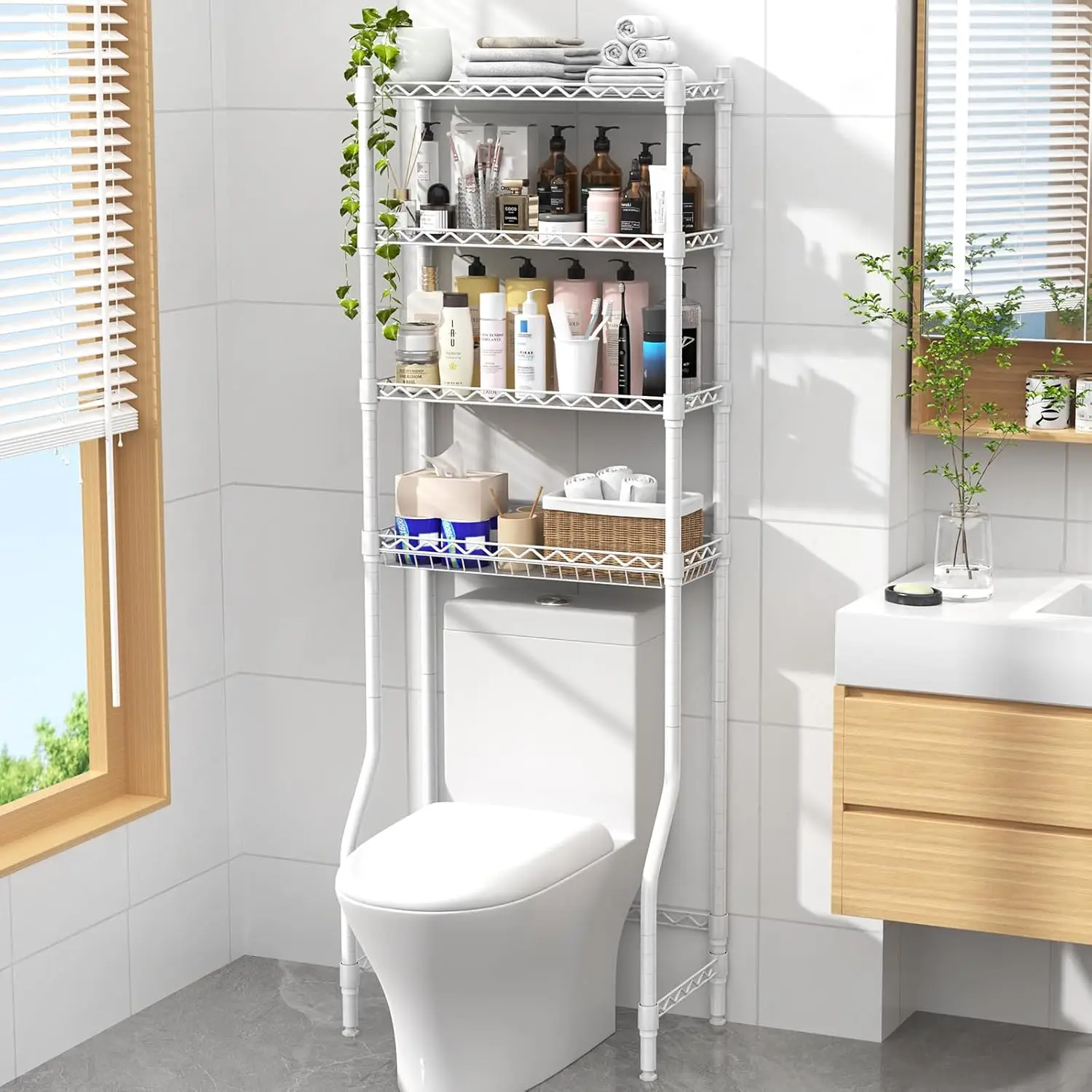 4 Tier Over The Toilet Storage Rack, Bathroom Organizers and Storage Over Toilet with Adjustable Shelf and Basket, Above Toil
4 Tier Over The Toilet Storage Rack, Bathroom Organizers and Storage Over Toilet with Adjustable Shelf and Basket, Above Toil