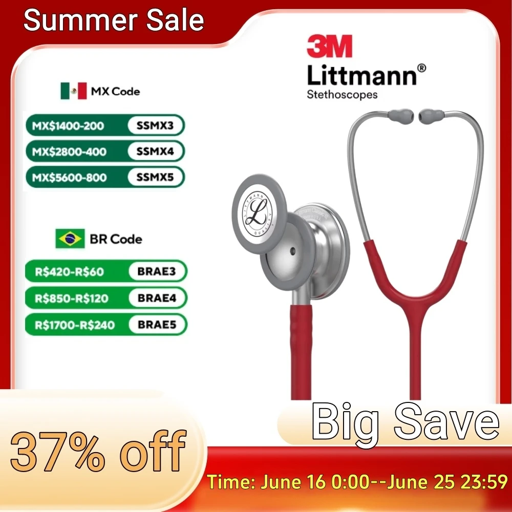 Стетоскоп 3M Littmann Classic III с мониторингом, 5627 винно-красная трубка из нержавеющей стали и гарнитура для врачей, медсестер, медицинский уход
Стетоскоп 3M Littmann Classic III с мониторингом, 5627 винно-красная трубка из нержавеющей стали и гарнитура для врачей, медсестер, медицинский уход