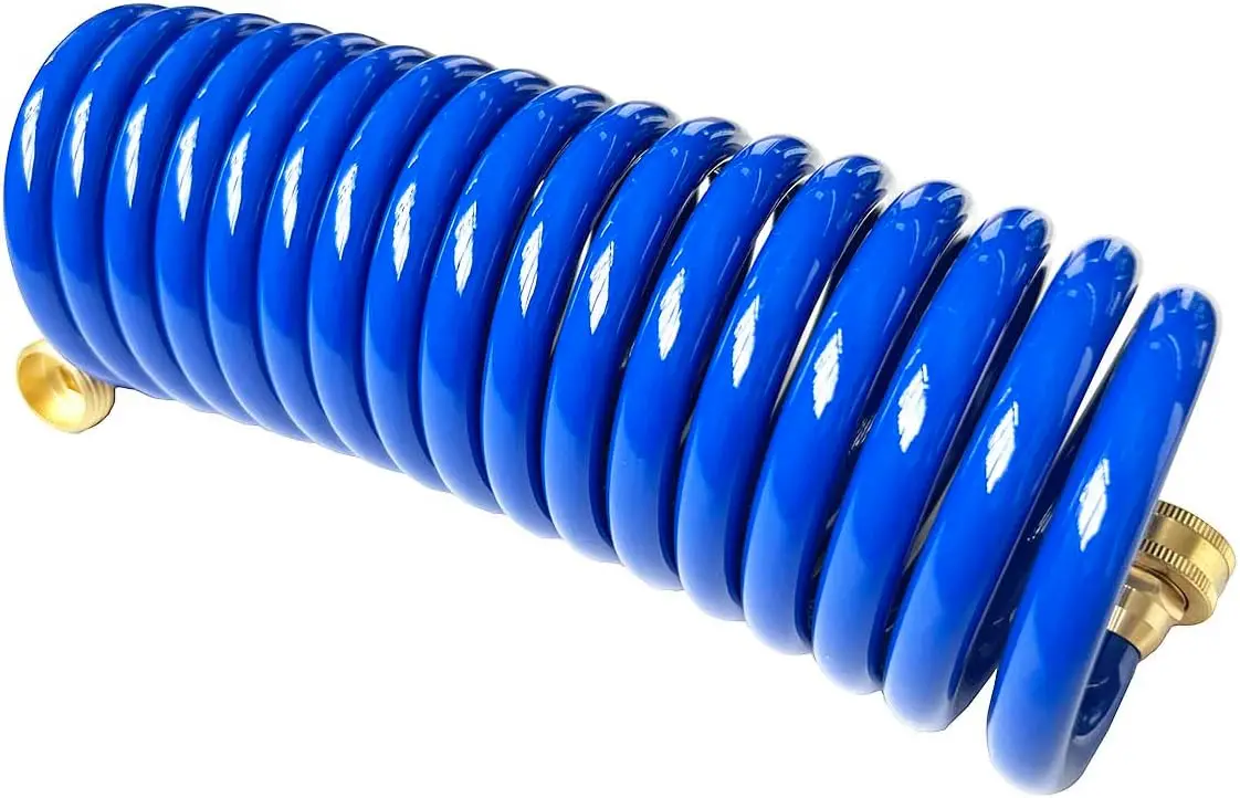 PU Recoil Garden Water Hose 3/8"ID x 15ft with Brass Fittings, Retractable Outdoor Patio Hose, Blue
PU Recoil Garden Water Hose 3/8"ID x 15ft with Brass Fittings, Retractable Outdoor Patio Hose, Blue