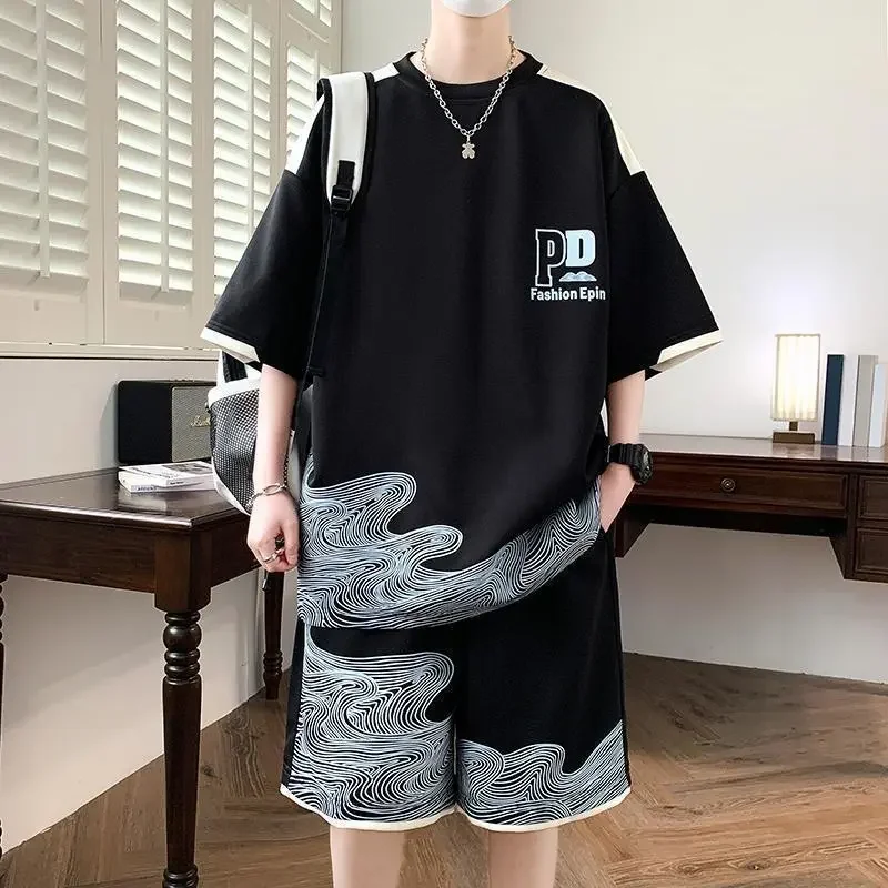 Men Wave Print Ice Silk Two Piece Outfit Short Sleeve T Shirt And Drawstring Shorts Casual Tracksuit S 4XL
Men Wave Print Ice Silk Two Piece Outfit Short Sleeve T Shirt And Drawstring Shorts Casual Tracksuit S 4XL