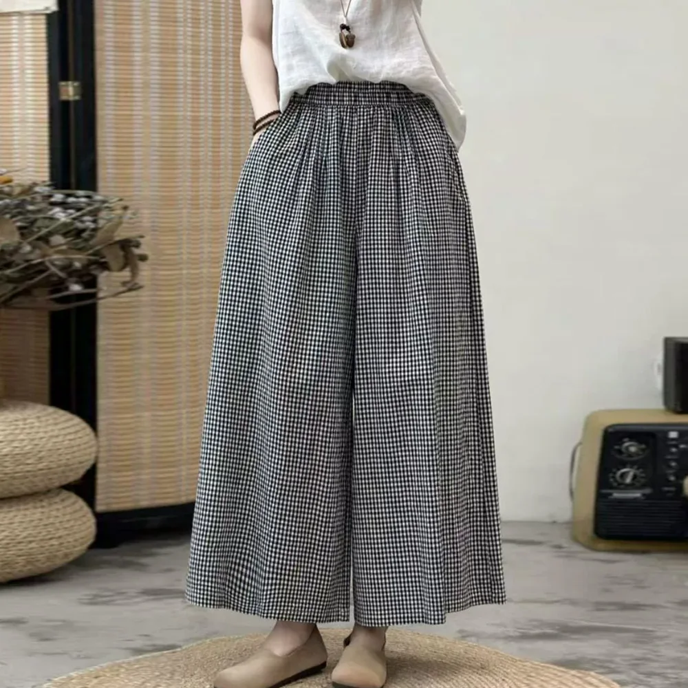Japanese Mori Girl Vintage Plaid Cotton Wide Leg Pants Women Spring Summer Elastic Waist Casual Loose Straight Pants
Japanese Mori Girl Vintage Plaid Cotton Wide Leg Pants Women Spring Summer Elastic Waist Casual Loose Straight Pants