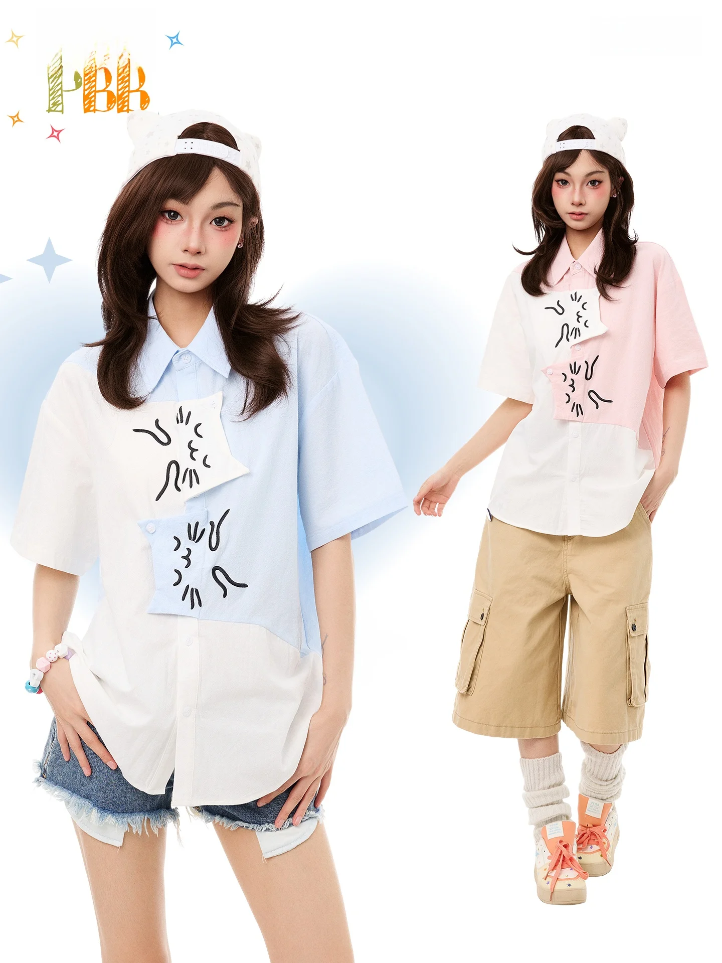 PBB American Casual Embroidered Short Sleeve Loose Women's Shirt Summer Outerwear Color Block Anti-Aging Pattern
PBB American Casual Embroidered Short Sleeve Loose Women's Shirt Summer Outerwear Color Block Anti-Aging Pattern