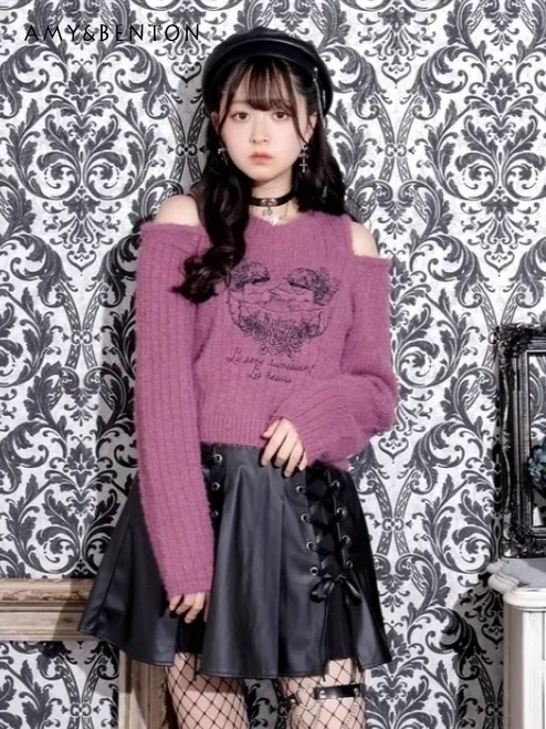 Japanese Mine Series Angel Wings Embroidered Cross Off-the-shoulder Sweater Knitted Top Mass-produced Subculture Jumper Women
Japanese Mine Series Angel Wings Embroidered Cross Off-the-shoulder Sweater Knitted Top Mass-produced Subculture Jumper Women