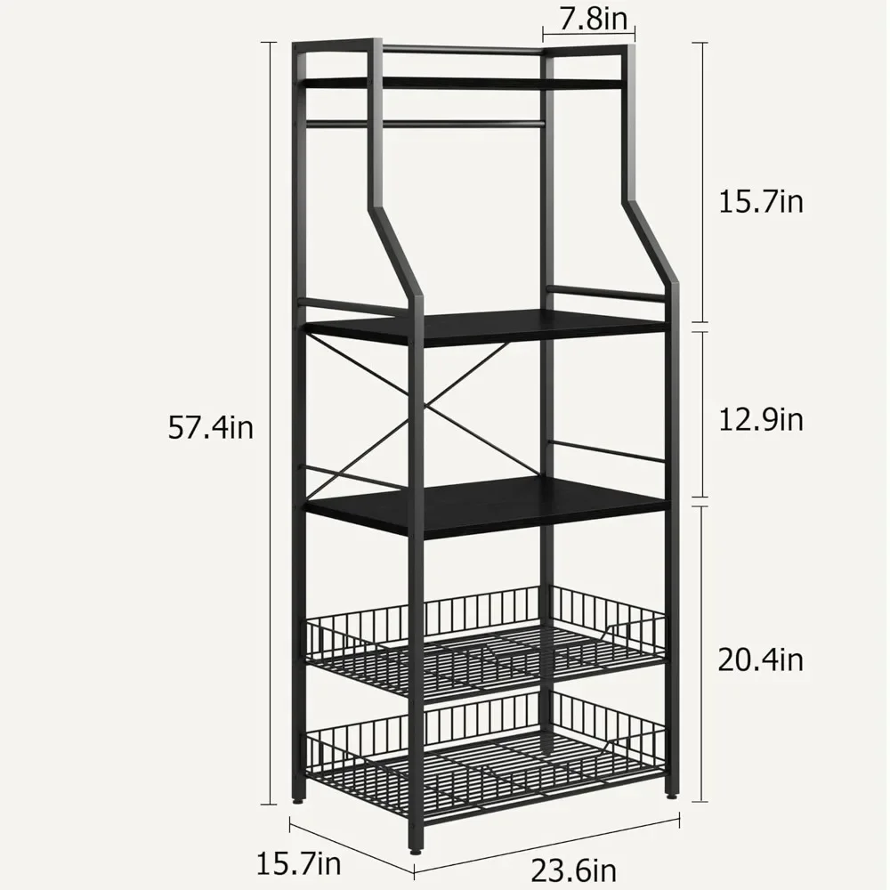 5-Tier Standing Bakers Rack, Microwave Stand with 2 Large Wire Basket & 8 Hooks, Industrial Coffee Bar Storage, Customized
5-Tier Standing Bakers Rack, Microwave Stand with 2 Large Wire Basket & 8 Hooks, Industrial Coffee Bar Storage, Customized