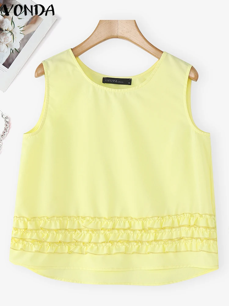 2025 VONDA Summer Women Tank Tops Sleeveless Tunic Fashion Casual Solid Color Ruffled Shirts Round Neck Loose Sweet Korean Blusa
2025 VONDA Summer Women Tank Tops Sleeveless Tunic Fashion Casual Solid Color Ruffled Shirts Round Neck Loose Sweet Korean Blusa