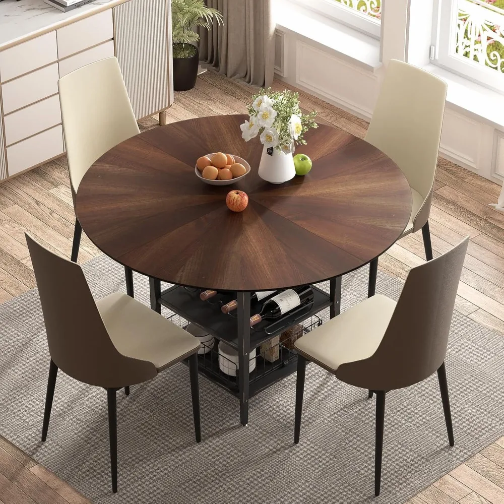 47 Inch Round Dining Table Set for 4-6 People, Large Farmhouse Kitchen Dining Table Set with Chairs and Storage Rack, Metal Bas
47 Inch Round Dining Table Set for 4-6 People, Large Farmhouse Kitchen Dining Table Set with Chairs and Storage Rack, Metal Bas