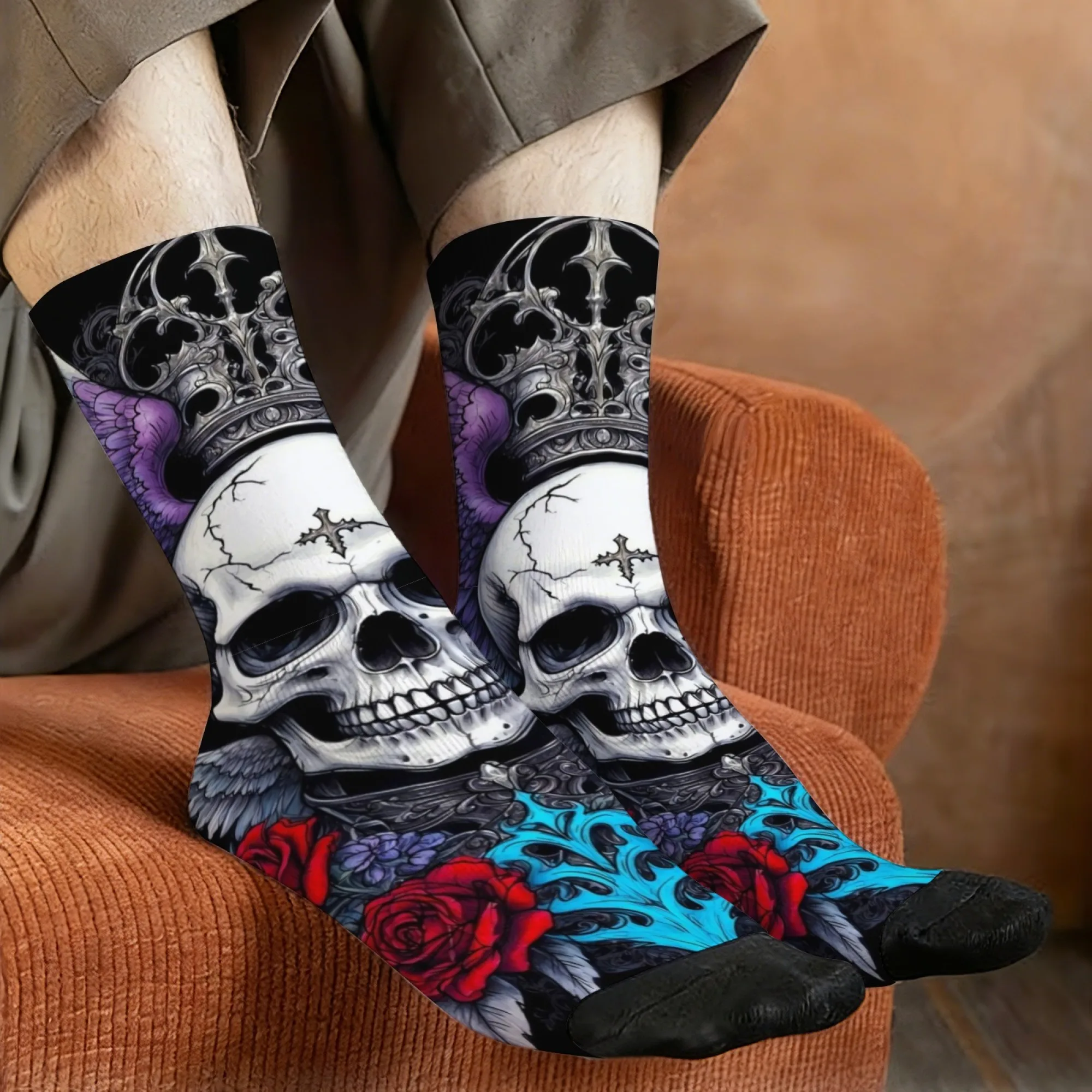 Skull and Crown Rose Art-style Print Mid-calf Socks Dark Gothic Street Style Comfortable and Breathable for Night Parties
Skull and Crown Rose Art-style Print Mid-calf Socks Dark Gothic Street Style Comfortable and Breathable for Night Parties