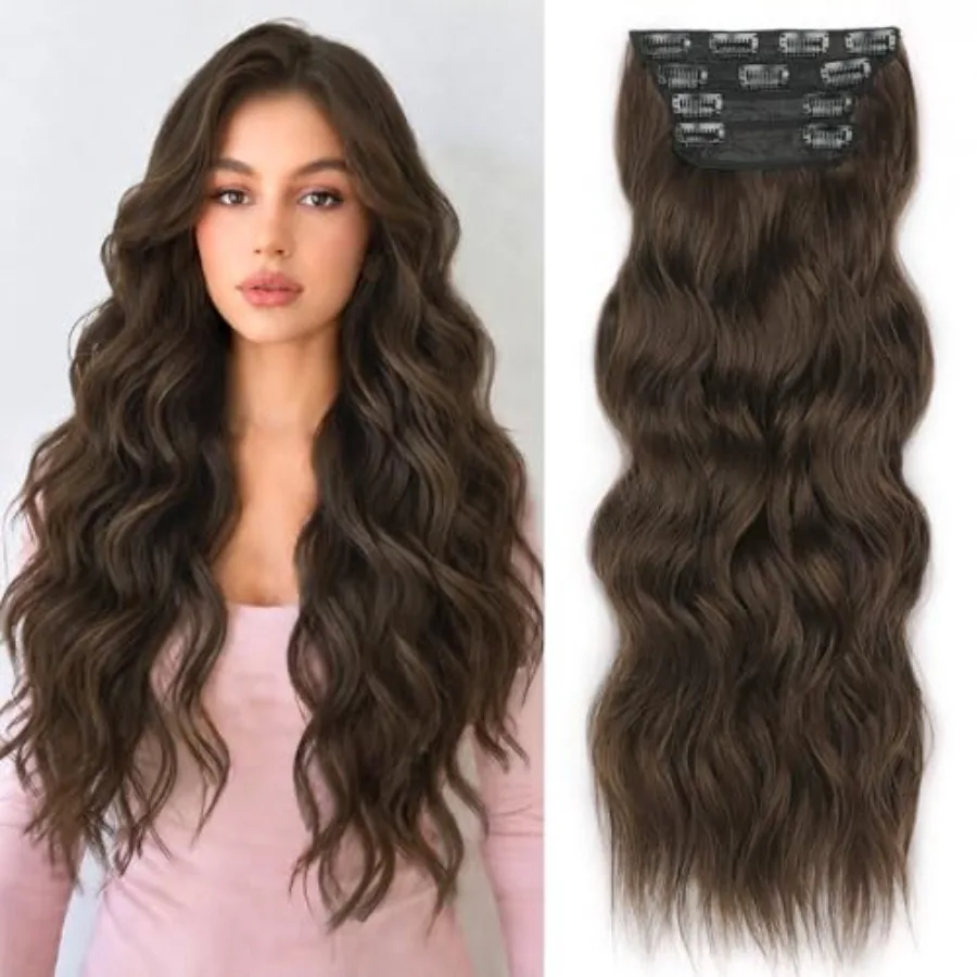 Clip in Hair Extensions for Women, Chocolate Brown with Dark Brown Long Wavy Hair Extensions Clip Ins 4PCS 24 Inch Synthetic So
Clip in Hair Extensions for Women, Chocolate Brown with Dark Brown Long Wavy Hair Extensions Clip Ins 4PCS 24 Inch Synthetic So