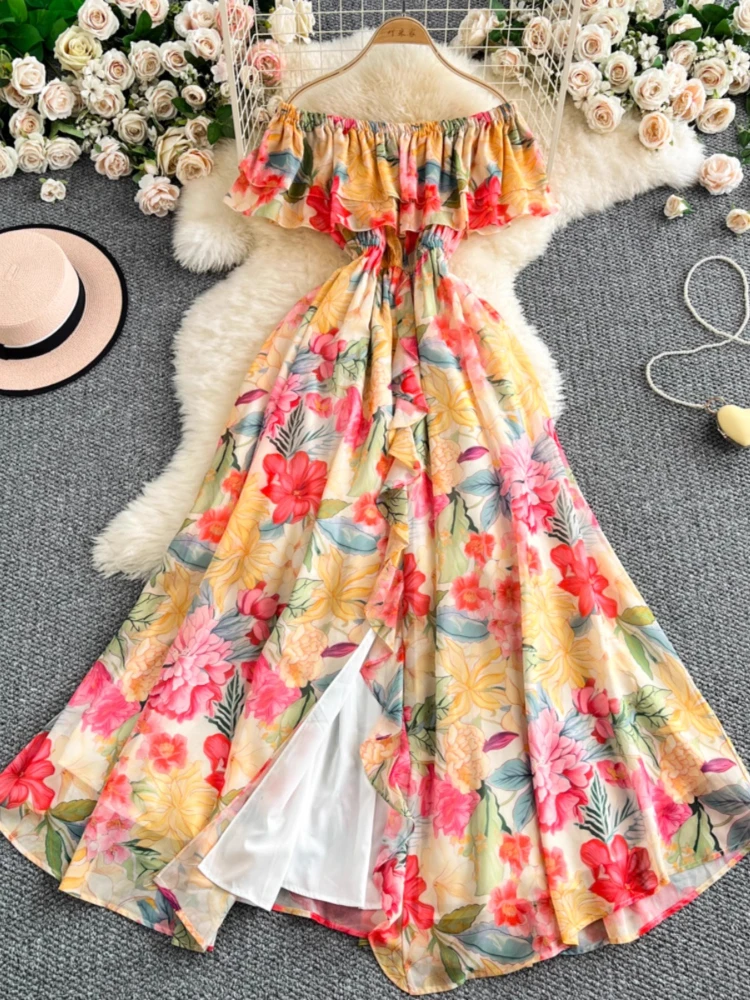 Elegant floral print dress Summer Women's Dresses New SKinny elastic high waist Slash neck ruffle Maxi Split Lining Dress Woman
Elegant floral print dress Summer Women's Dresses New SKinny elastic high waist Slash neck ruffle Maxi Split Lining Dress Woman