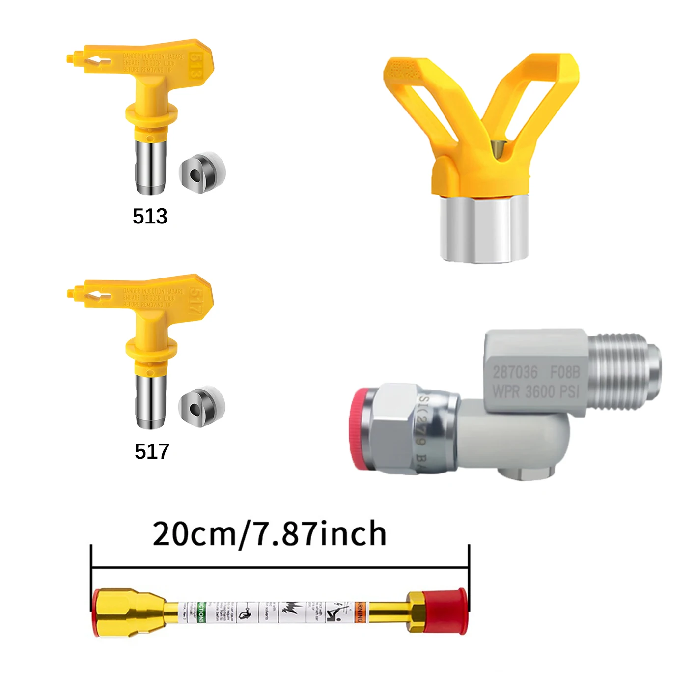 5Pcs High Pressure Airless Spray Gun Extension Pole with 513/517 Nozzle, 1 Guard for Latex & Oil-Based Paint
5Pcs High Pressure Airless Spray Gun Extension Pole with 513/517 Nozzle, 1 Guard for Latex & Oil-Based Paint