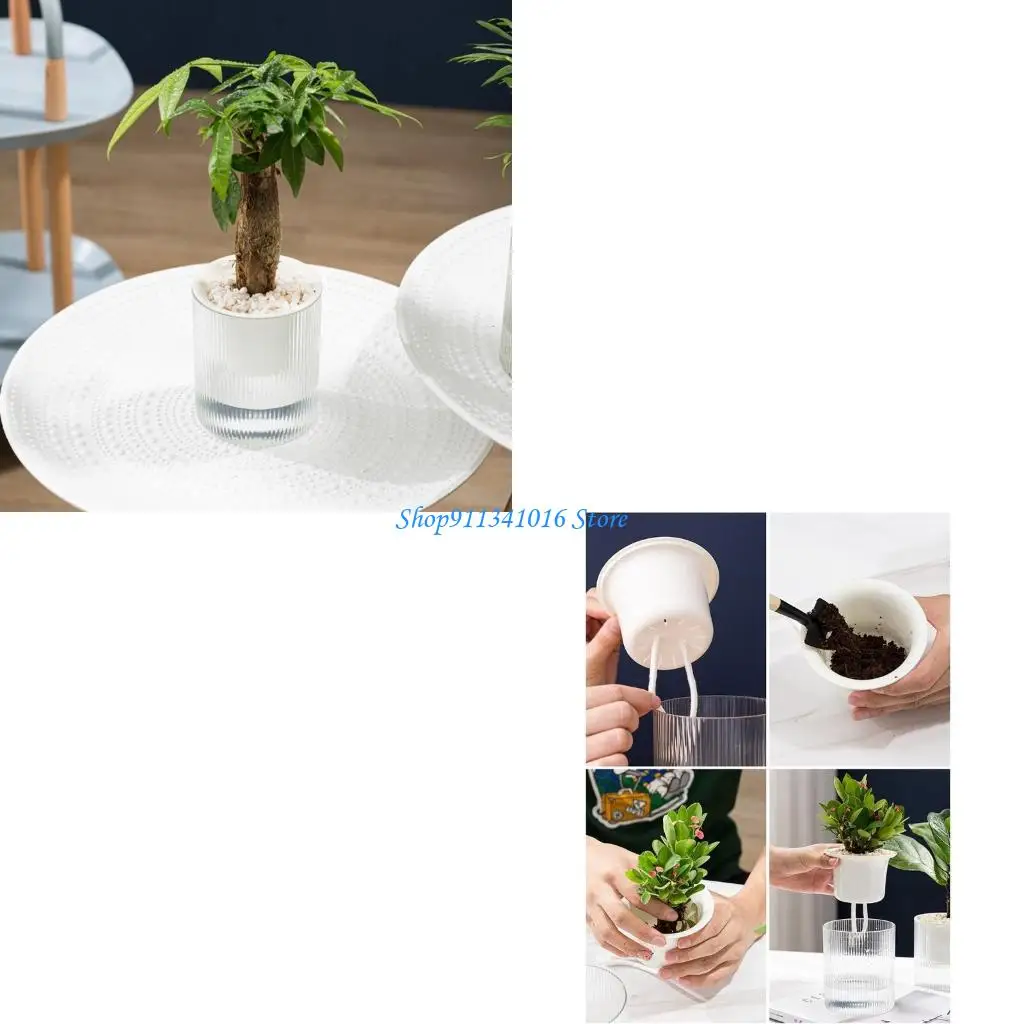 Watering Plastic Plant Pot with Wick Rope Clear Water Container 2 Layer Planter Round Flowerpot Basin for Flowers Herbs
Watering Plastic Plant Pot with Wick Rope Clear Water Container 2 Layer Planter Round Flowerpot Basin for Flowers Herbs