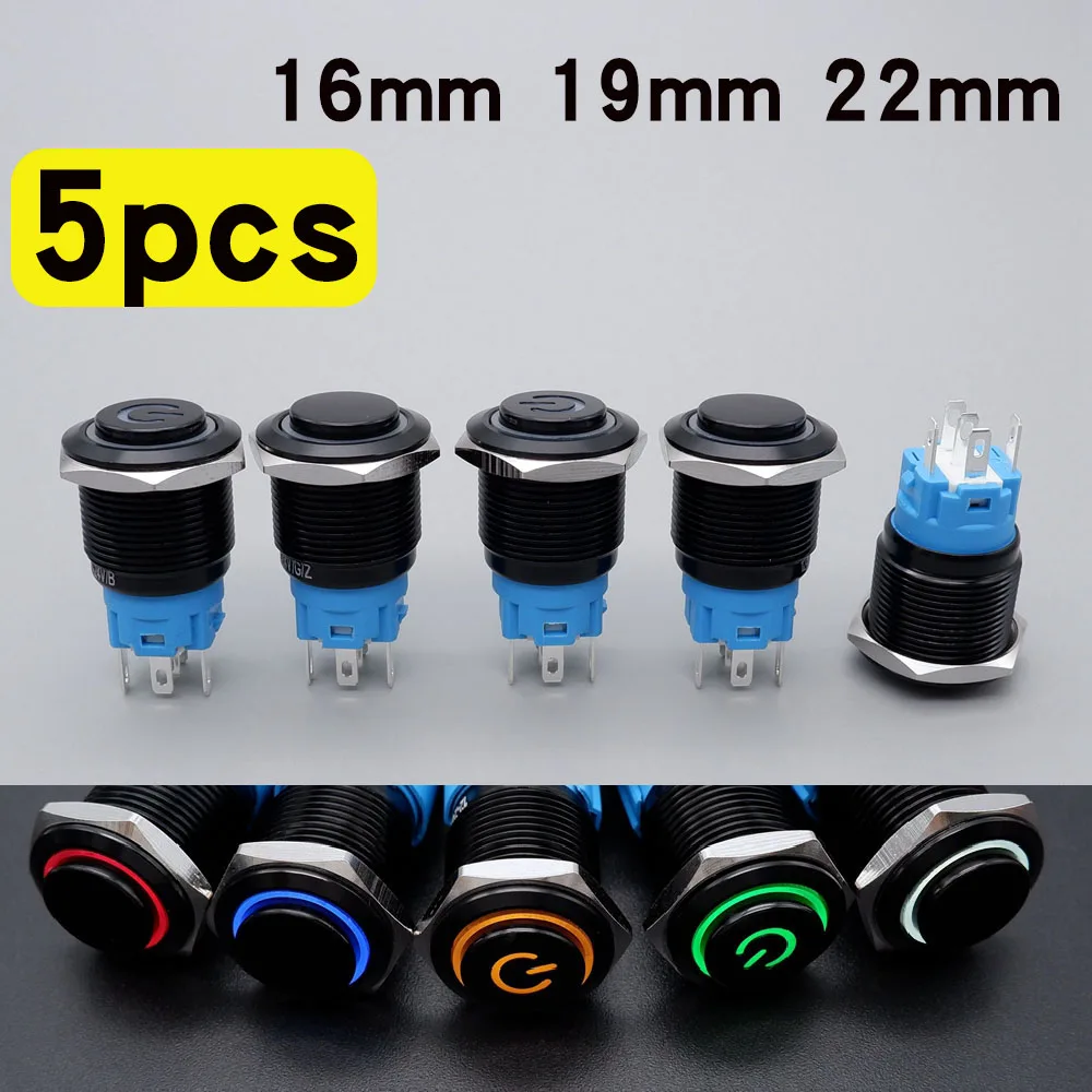 5pcs 16mm 19mm 22mm Metal Push Button Switch Ring Lamp Power Symbol 12v Waterproof LED Light ON OFF Momentary Latching 5v 220v
5pcs 16mm 19mm 22mm Metal Push Button Switch Ring Lamp Power Symbol 12v Waterproof LED Light ON OFF Momentary Latching 5v 220v
