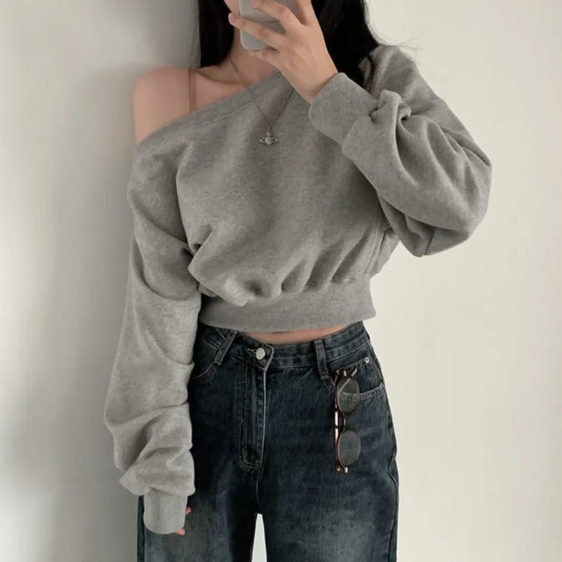 Retro Chic Shoulder Bared Long Sleeve Sweatshirt Loose Thin Korean Style Short Sweet And Spicy Women's Spring Autumn Top
Retro Chic Shoulder Bared Long Sleeve Sweatshirt Loose Thin Korean Style Short Sweet And Spicy Women's Spring Autumn Top