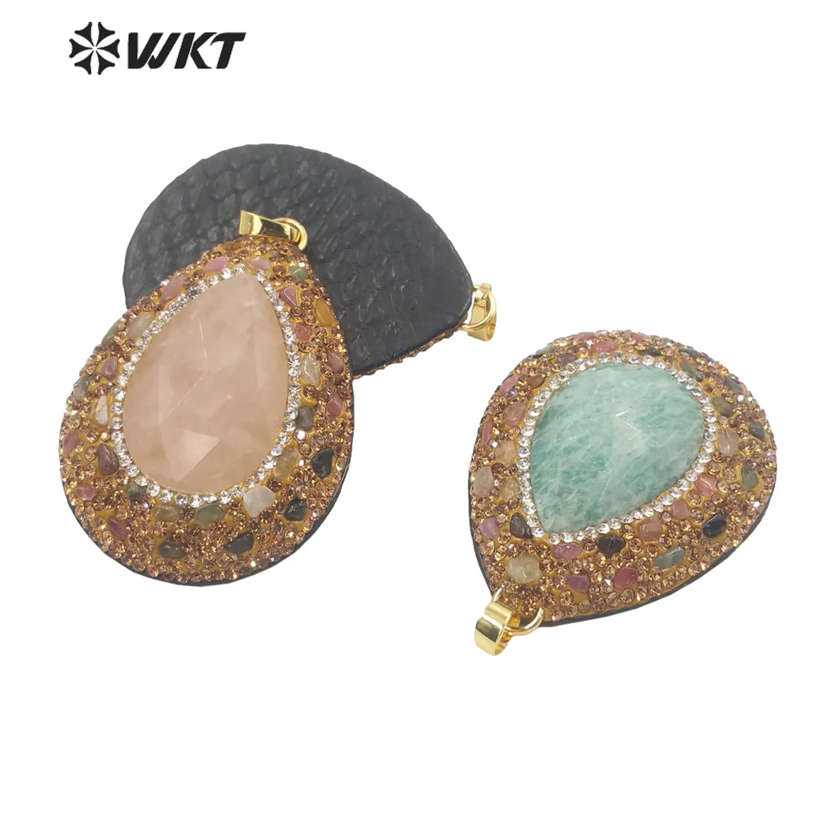 WT-P1875 Popular Fashion Women Teardrop Stone Pendants With Leather Bezel Rhinestone Hand Paved Rose Quartz Drop Accessories
WT-P1875 Popular Fashion Women Teardrop Stone Pendants With Leather Bezel Rhinestone Hand Paved Rose Quartz Drop Accessories