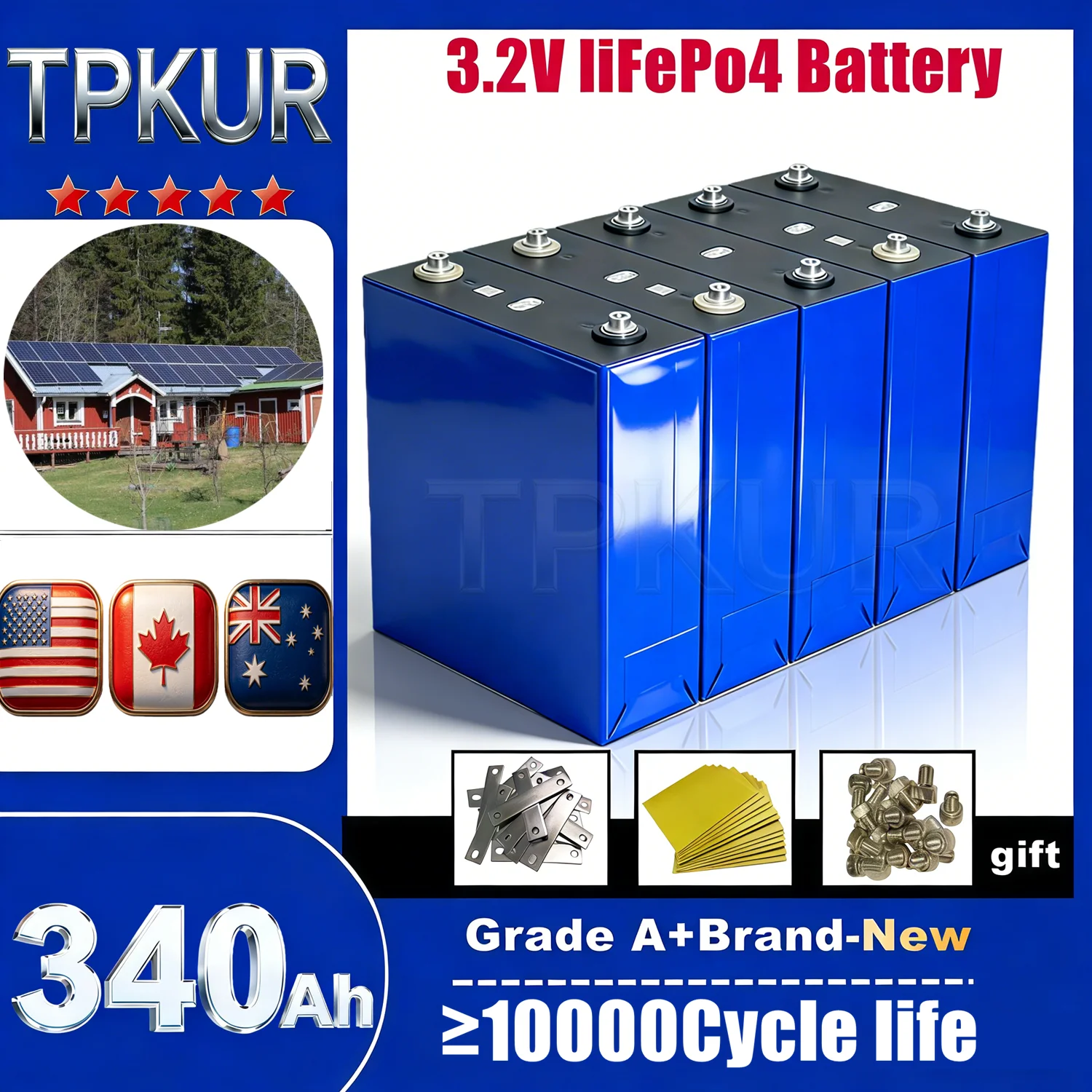 Литий-железо-фосфатный аккумулятор LiFePO4 класса A, 340 Ач, 360 Ач, 3.2 В для DIY проектов, 12В, 24В, 36В, 48В, для солнечных батарей, автодомов, кемпинга, гольф-каров, судов
Литий-железо-фосфатный аккумулятор LiFePO4 класса A, 340 Ач, 360 Ач, 3.2 В для DIY проектов, 12В, 24В, 36В, 48В, для солнечных батарей, автодомов, кемпинга, гольф-каров, судов