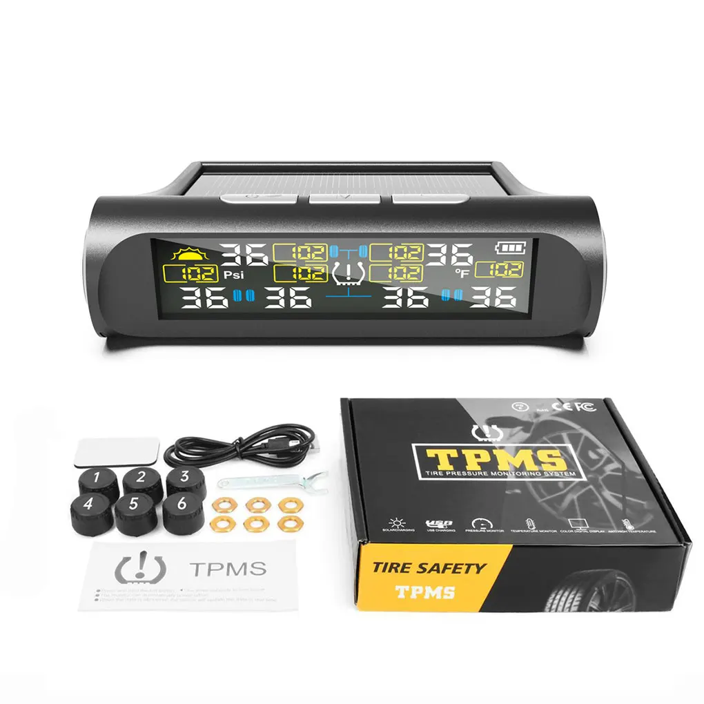 Tire Pressure Monitoring System Temperature Warning Fuel With 6 External Sensors Solar TPMS Car Tyre Pressure Monitor
Tire Pressure Monitoring System Temperature Warning Fuel With 6 External Sensors Solar TPMS Car Tyre Pressure Monitor