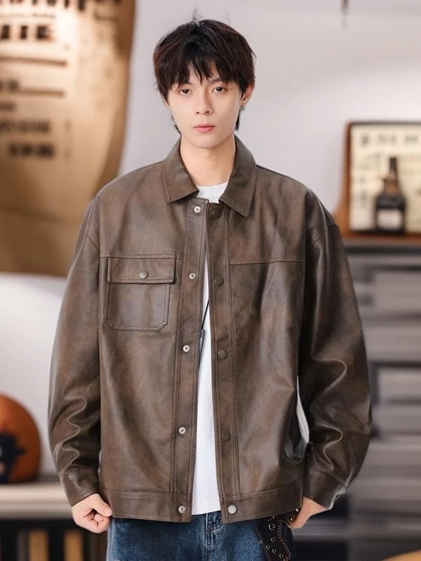 Модная мужская рабочая одежда, кожаное пальто с отложным воротником, весна-осень, новинка, универсальная повседневная одежда в японском стиле ретро
Модная мужская рабочая одежда, кожаное пальто с отложным воротником, весна-осень, новинка, универсальная повседневная одежда в японском стиле ретро