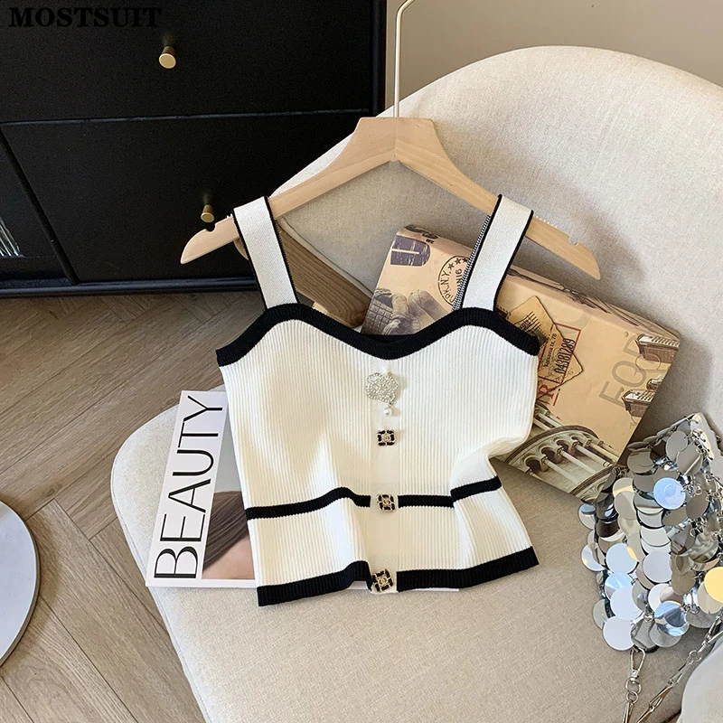 Summer Sexy Slim Knit Sweater Vest Women Crop Tops Slings Stylish Chic Fashion Streetwear Ladies Knitwear Jumpers 2025 
Summer Sexy Slim Knit Sweater Vest Women Crop Tops Slings Stylish Chic Fashion Streetwear Ladies Knitwear Jumpers 2025