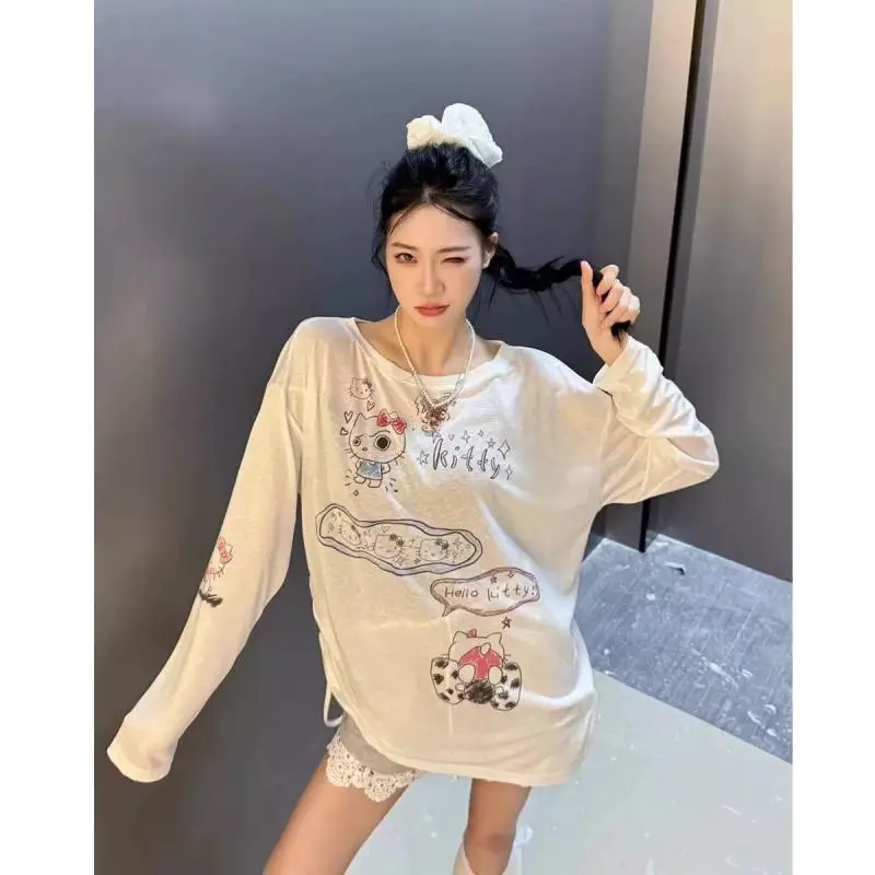 Hello Kitty с длинными рукавами из чистого хлопка, милые топы с мультяшным принтом, модные универсальные свободные удобные топы с длинными рукавами для отдыха
Hello Kitty с длинными рукавами из чистого хлопка, милые топы с мультяшным принтом, модные универсальные свободные удобные топы с длинными рукавами для отдыха