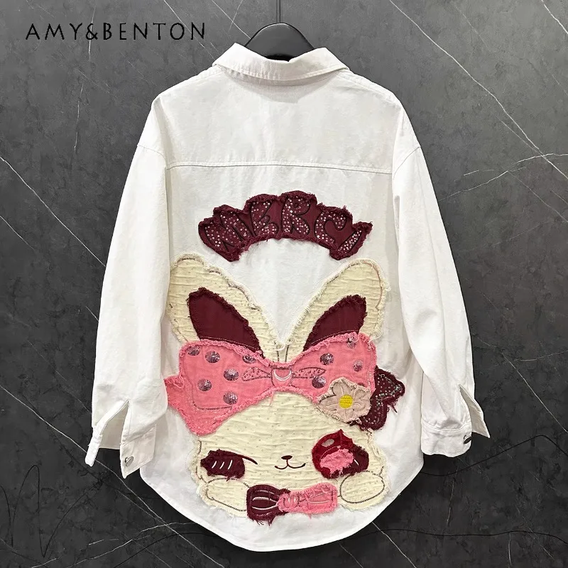 Spring Autumn Kawaii Blouse Heavy Industry Patch Embroidery Cartoon Rabbit Bow Denim Shirt Jacket Loose Casual Top Blusas Female
Spring Autumn Kawaii Blouse Heavy Industry Patch Embroidery Cartoon Rabbit Bow Denim Shirt Jacket Loose Casual Top Blusas Female
