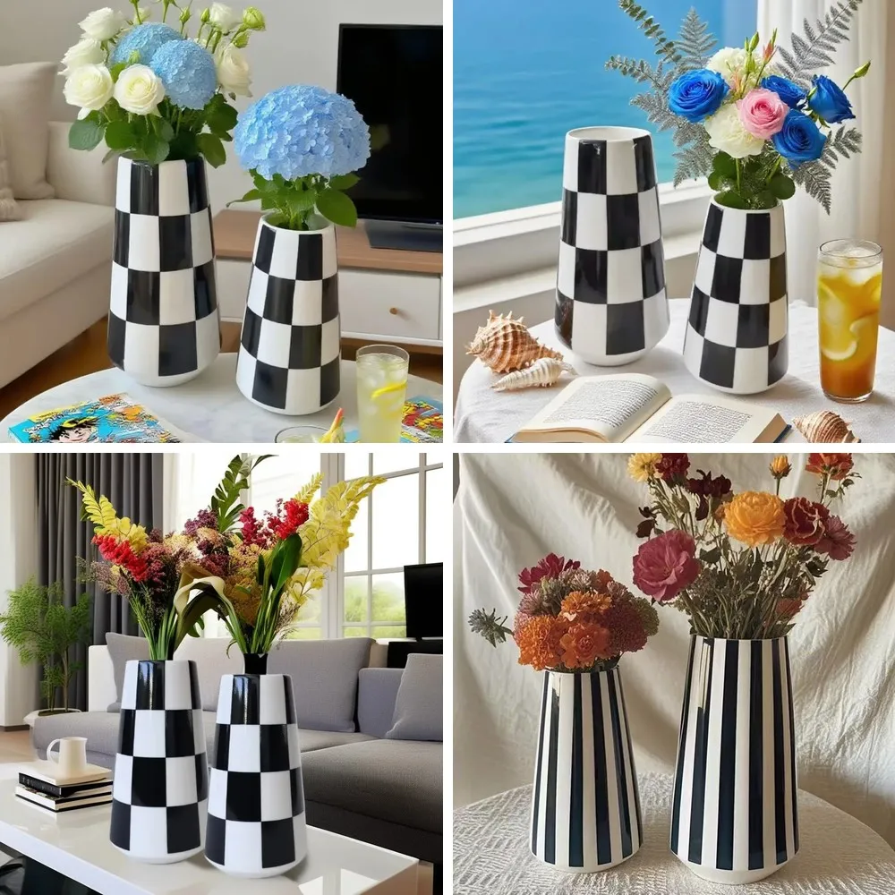 Minimalist Black White Checkered Ceramic Vase for Home Decor, Bedroom Living Room Table Centerpiece
Minimalist Black White Checkered Ceramic Vase for Home Decor, Bedroom Living Room Table Centerpiece