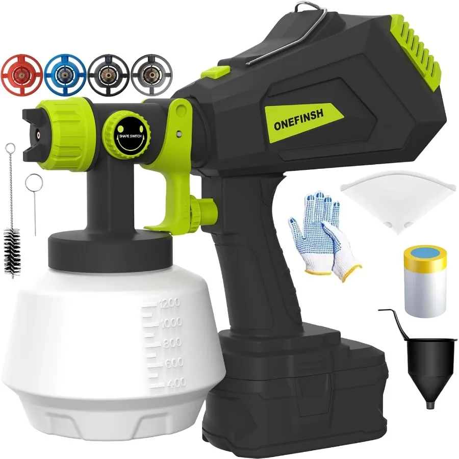 Cordless Paint Sprayer Compatible with Ryobi 18V Battery Handheld HVLP Paint Gun with 3 Adjustable Spray Patterns and 4 Interch
Cordless Paint Sprayer Compatible with Ryobi 18V Battery Handheld HVLP Paint Gun with 3 Adjustable Spray Patterns and 4 Interch