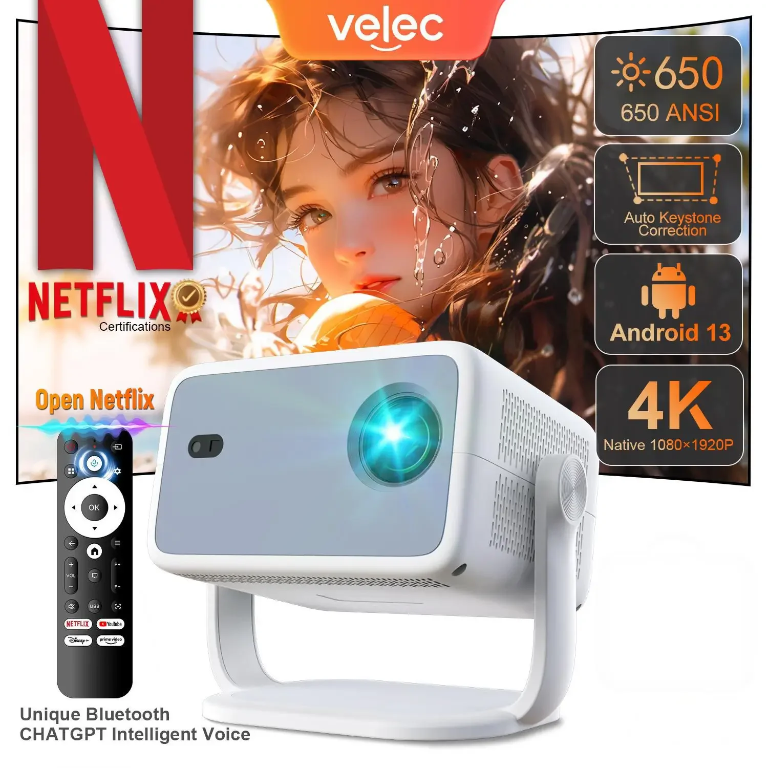 TP350 Netflix Certification Projector 4K Android 13 Native Wifi6 BT5.2 1080P 650ANSI Portable Projector Auto Keystone Correction
TP350 Netflix Certification Projector 4K Android 13 Native Wifi6 BT5.2 1080P 650ANSI Portable Projector Auto Keystone Correction