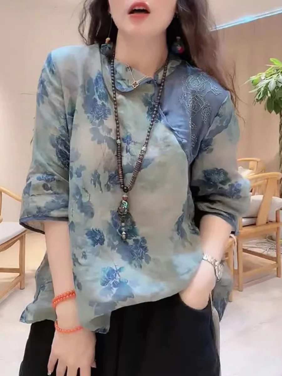 Retro Embroidered Linen Shirt Three-Quarter Sleeve Chinese Style Floral Print Turn-down Collar Asymmetrical Slit Women's plus...
Retro Embroidered Linen Shirt Three-Quarter Sleeve Chinese Style Floral Print Turn-down Collar Asymmetrical Slit Women's plus...