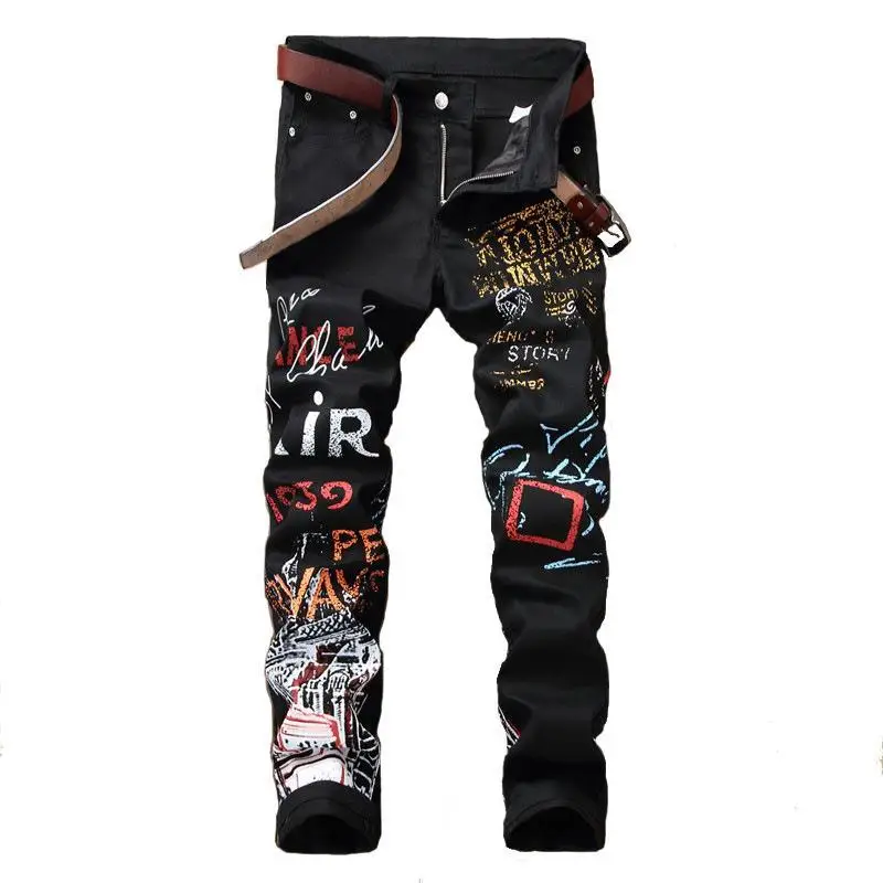 Faionable Casual Men's Elastic Straight Leg Jeans Print Stretch Pants Chinese Street Sle Long Trousers mid Waist Zipper
Faionable Casual Men's Elastic Straight Leg Jeans Print Stretch Pants Chinese Street Sle Long Trousers mid Waist Zipper