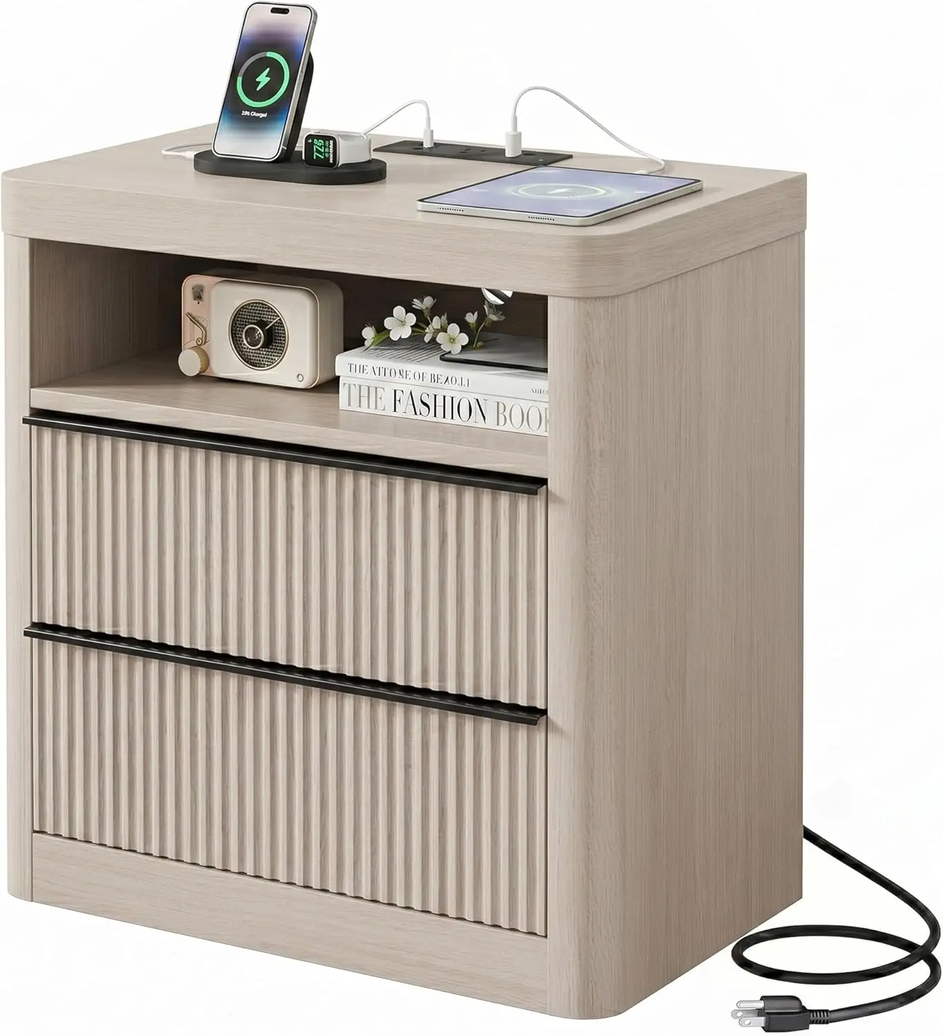 LED Nightstand with Charging Station, USB & Outlet, Drawer Storage, Mid-Century Bedside Table, Wood Color
LED Nightstand with Charging Station, USB & Outlet, Drawer Storage, Mid-Century Bedside Table, Wood Color