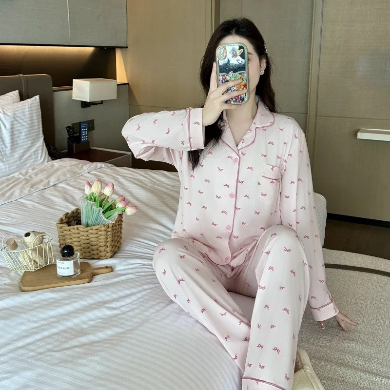 Women Spring Autumn Pajamas Set Sleepwear Long Sleeve Lapel Cute Heart Turn-down Collar Homewear Female Casual Loose Loungewear
Women Spring Autumn Pajamas Set Sleepwear Long Sleeve Lapel Cute Heart Turn-down Collar Homewear Female Casual Loose Loungewear