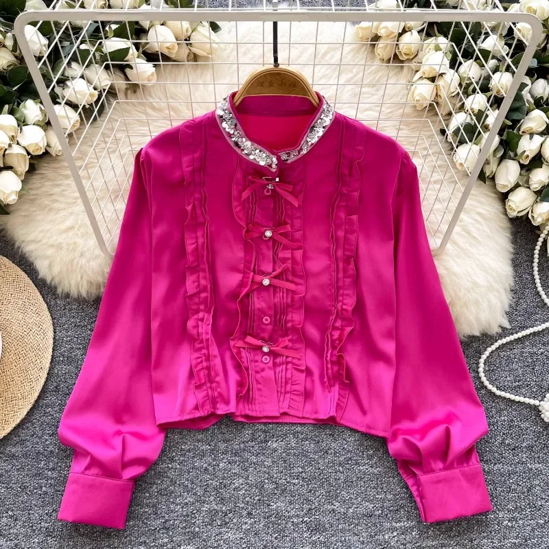 Новинка весны 2024, винтажная французская женская одежда, Blusas Mujer, расшитые бисером, высококачественные блузки с круглым вырезом, шикарные атласные рубашки с блестящим бантом
Новинка весны 2024, винтажная французская женская одежда, Blusas Mujer, расшитые бисером, высококачественные блузки с круглым вырезом, шикарные атласные рубашки с блестящим бантом