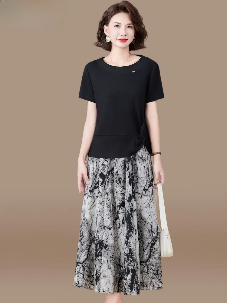 Ele Summer Dr Set for Mom Mid-aged And ly Women ort Sve T-irt f-length Skirt Faionable Loose Sle
Ele Summer Dr Set for Mom Mid-aged And ly Women ort Sve T-irt f-length Skirt Faionable Loose Sle