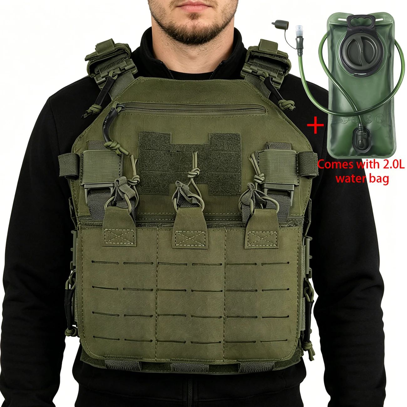 Quick detachable hunting vest with 2L soft water bag and straw, lightweight laser MOLLE system suitable for outdoor sports
Quick detachable hunting vest with 2L soft water bag and straw, lightweight laser MOLLE system suitable for outdoor sports