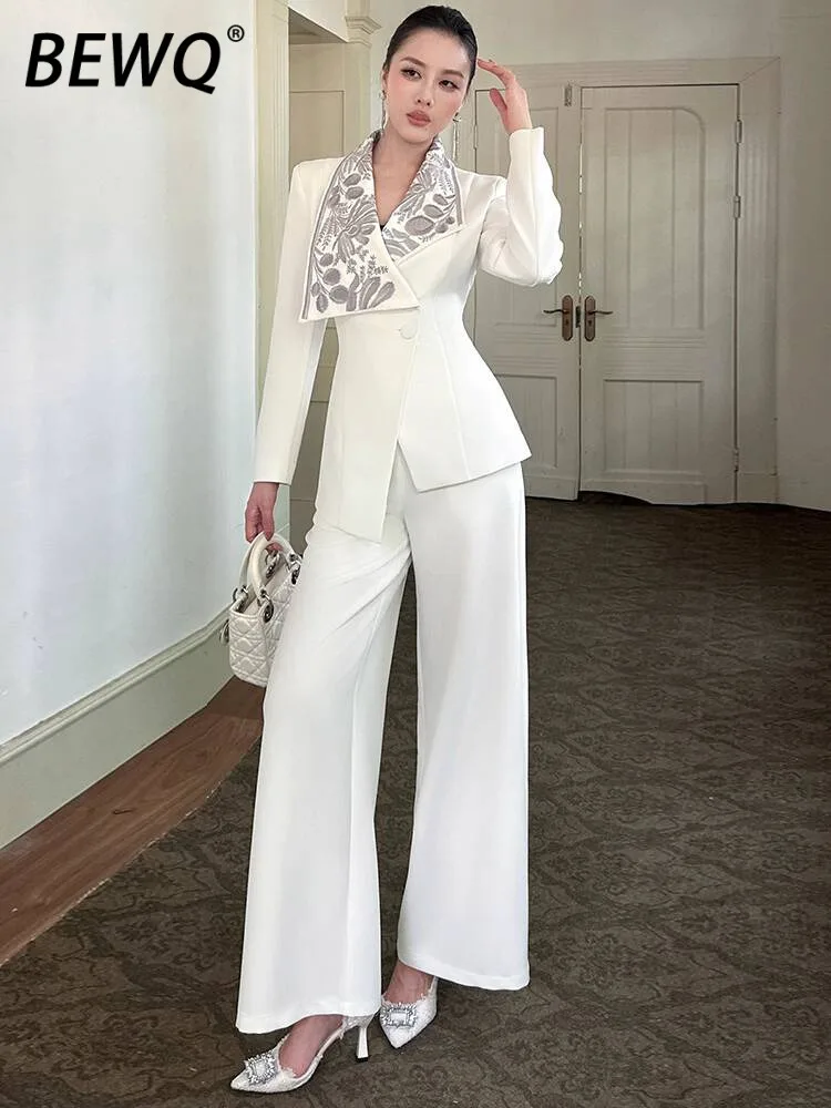 BEWQ Fashion Women's 2 Pcs Set Lapel Embroidery Long Sleeve Waist Blazer Solid Color Loose Pants Elegant Suit 2025 Autumn New
BEWQ Fashion Women's 2 Pcs Set Lapel Embroidery Long Sleeve Waist Blazer Solid Color Loose Pants Elegant Suit 2025 Autumn New