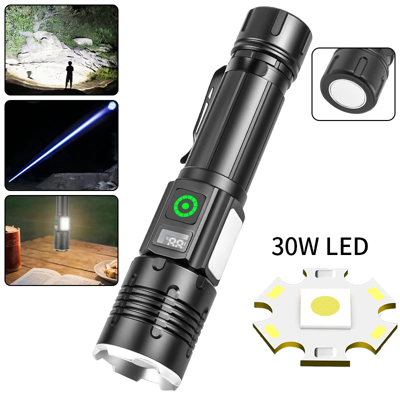 Powerful 30W COB Flashlight Rechargeable USB 18650 Waterproof Zoom Fishing Hunting Tactical Flashlight LED Flashlight
Powerful 30W COB Flashlight Rechargeable USB 18650 Waterproof Zoom Fishing Hunting Tactical Flashlight LED Flashlight