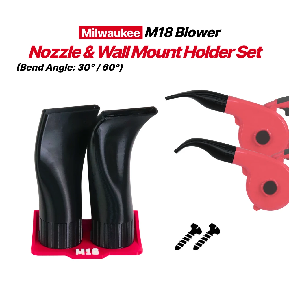 compatible Milwaukee M18 Blower Flat Nozzle 30° & 60° Set with Wall Mount Holder
compatible Milwaukee M18 Blower Flat Nozzle 30° & 60° Set with Wall Mount Holder
