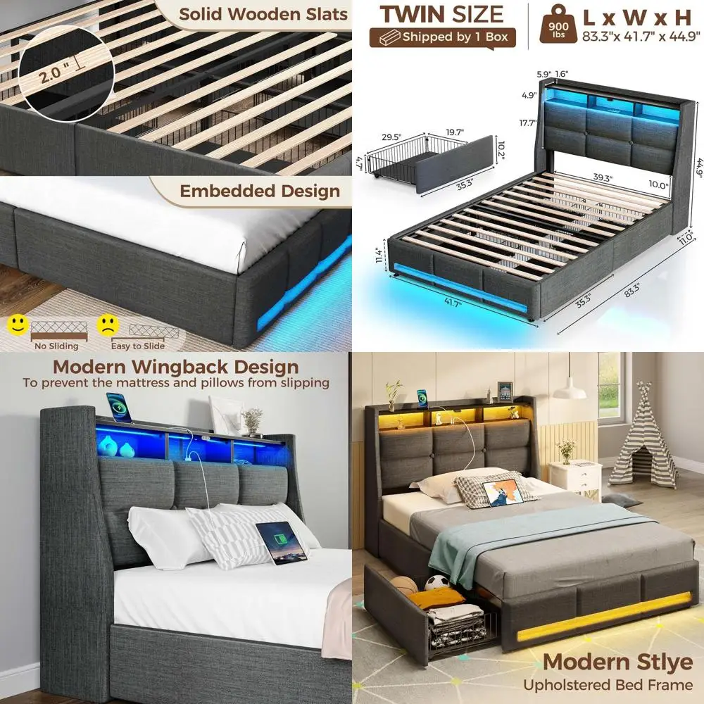 Двуспальная кровать со светодиодной подсветкой и зарядным портом, мягкое хранилище, рейки из массива дерева, простая сборка
Двуспальная кровать со светодиодной подсветкой и зарядным портом, мягкое хранилище, рейки из массива дерева, простая сборка