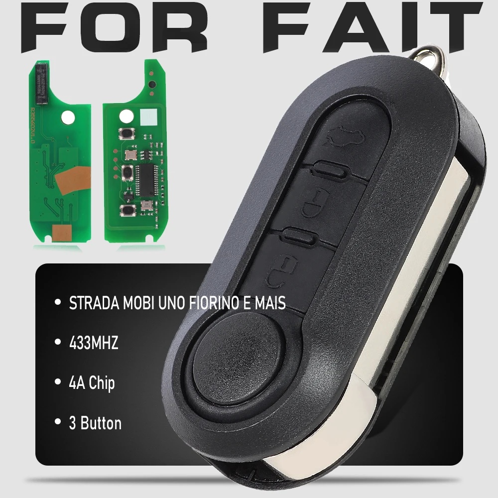 KEYECU 433MHz 4A Chip Fob Flip Remote Key 3 Button for Fiat STRADA MOBI UNO FIORINO E MAIS
KEYECU 433MHz 4A Chip Fob Flip Remote Key 3 Button for Fiat STRADA MOBI UNO FIORINO E MAIS